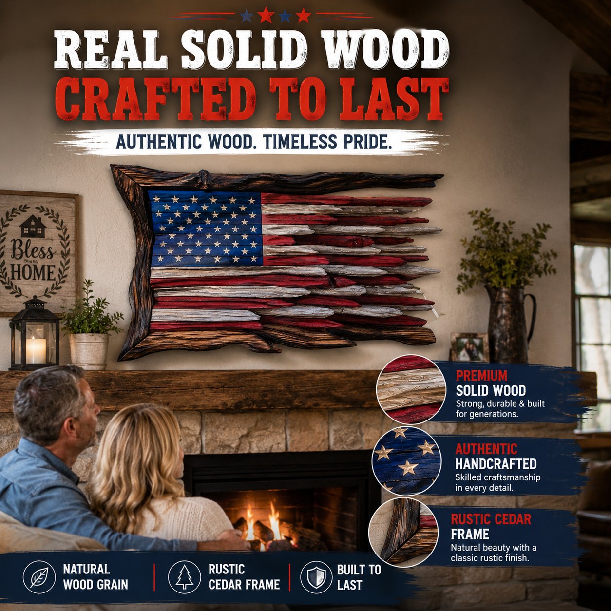 🇺🇸 America’s 250th Anniversary Handcrafted Wooden Flag Wall Art
