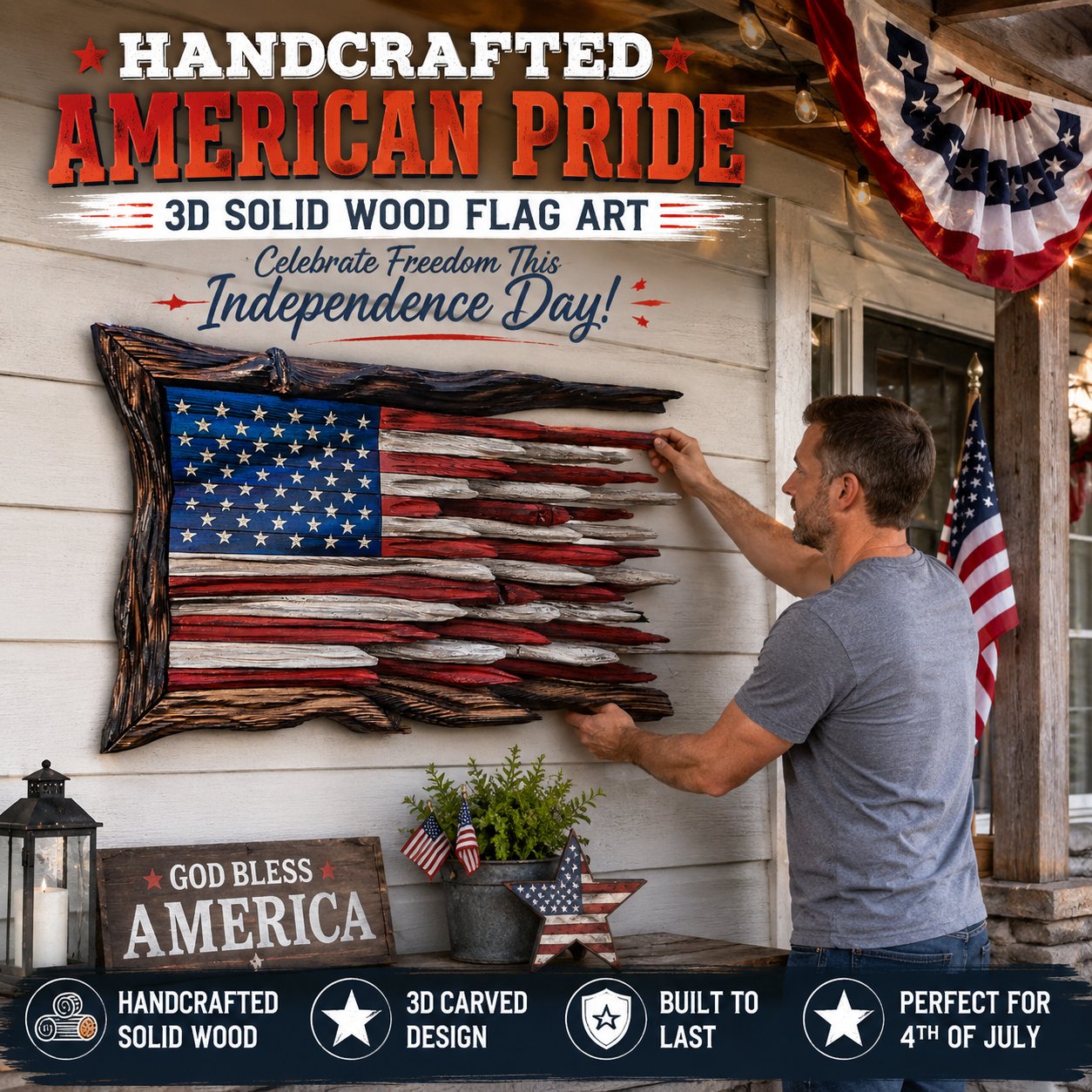 🇺🇸 America’s 250th Anniversary Handcrafted Wooden Flag Wall Art