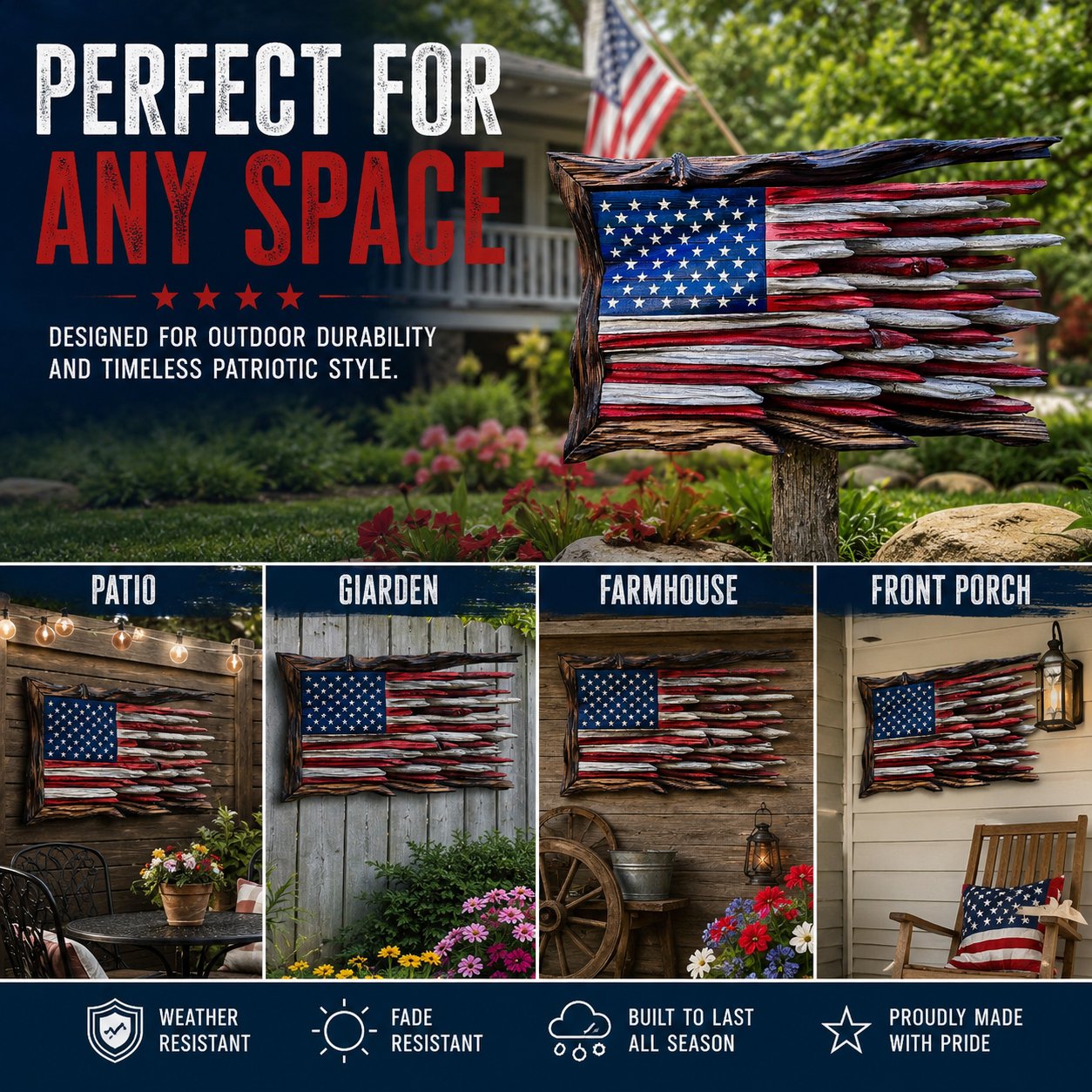 🇺🇸 America’s 250th Anniversary Handcrafted Wooden Flag Wall Art