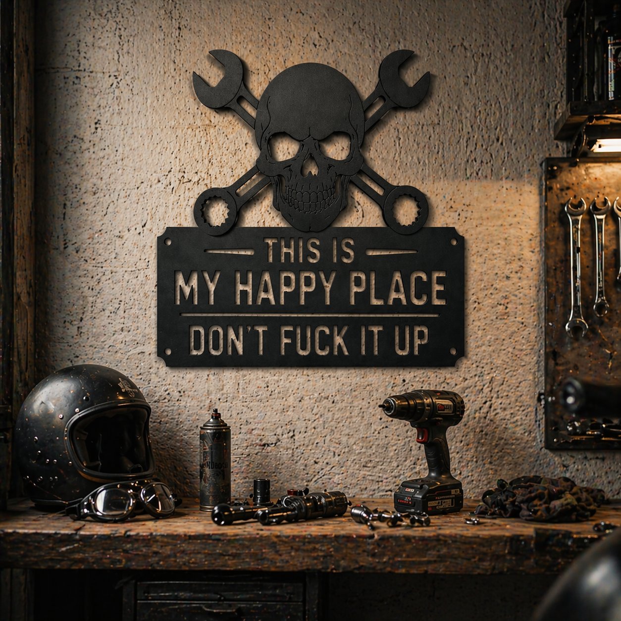 💀🛠️"This Is My Happy Place" Metal Wall Art Sign