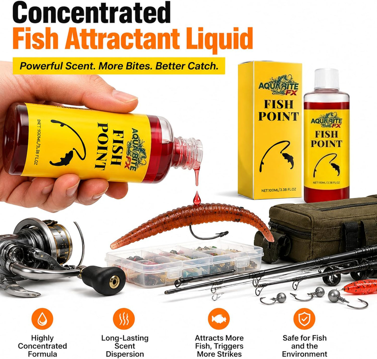 🎣 AquaBite FX™ Ultimate Fish Attractant – Fast-Acting Red Worm Formula
