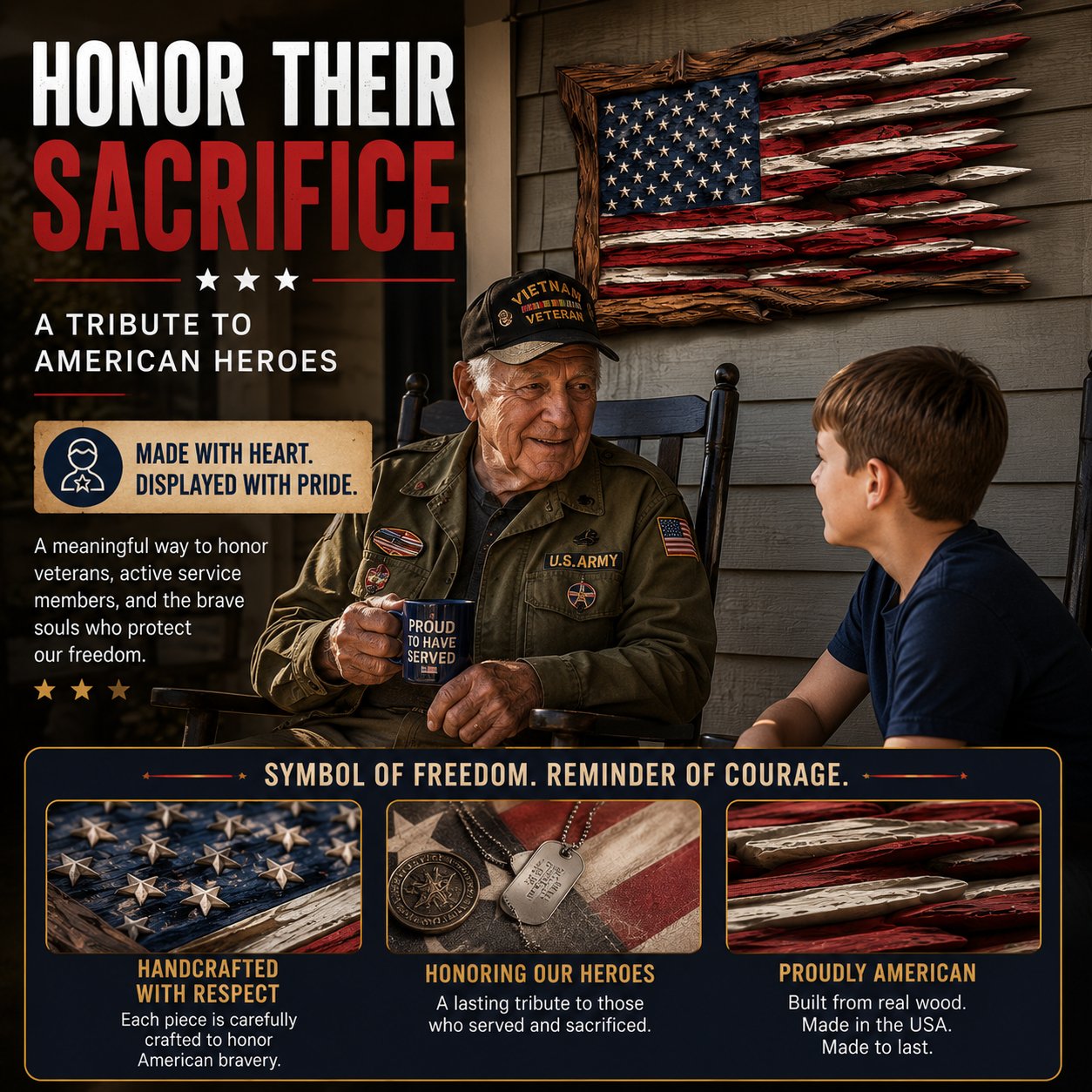 🇺🇸 America’s 250th Anniversary Handcrafted Wooden Flag Wall Art