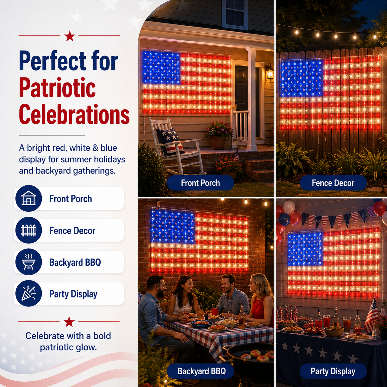 🔥 Patriotic American Flag LED Net Light