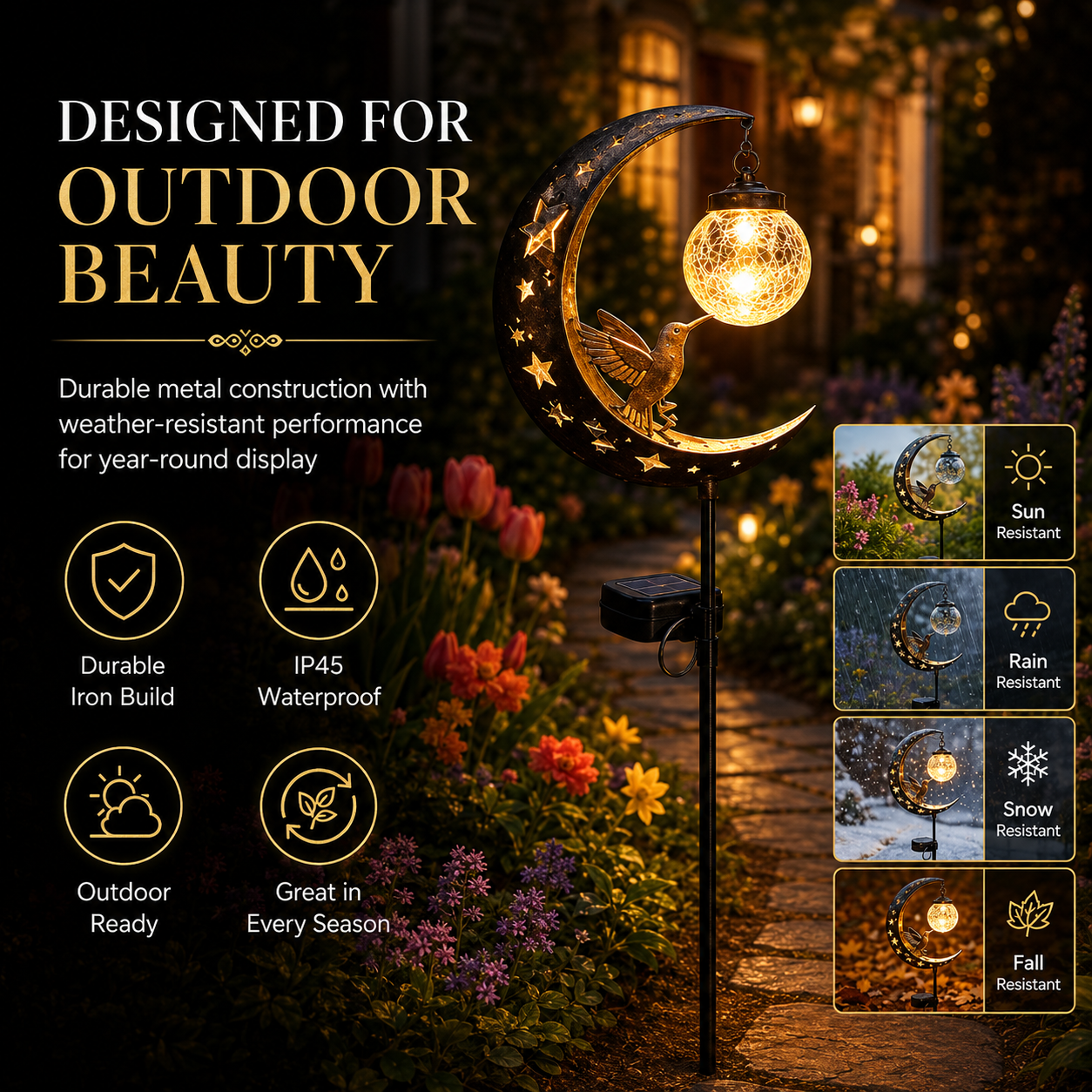 Hummingbird Moon Solar Garden Stake Light 🌙