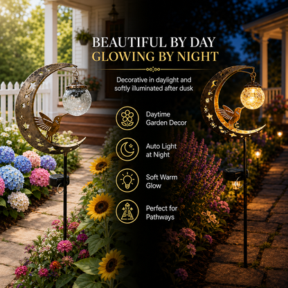 Hummingbird Moon Solar Garden Stake Light 🌙