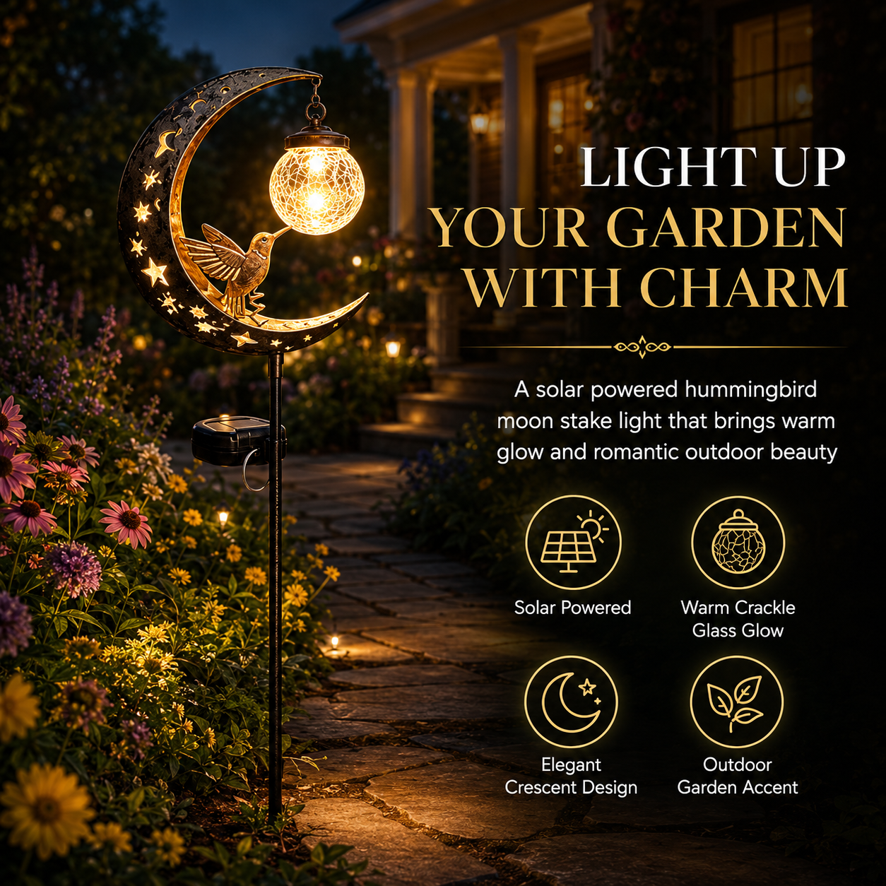 Hummingbird Moon Solar Garden Stake Light 🌙
