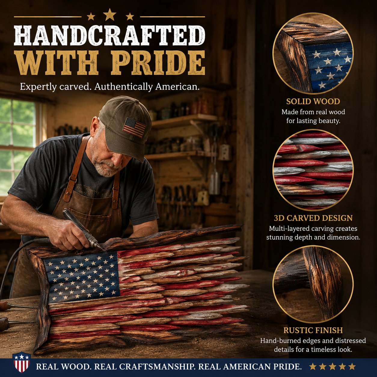 🇺🇸 America’s 250th Anniversary Handcrafted Wooden Flag Wall Art