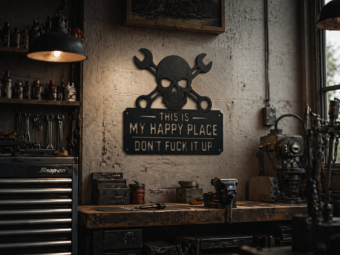 💀🛠️"This Is My Happy Place" Metal Wall Art Sign