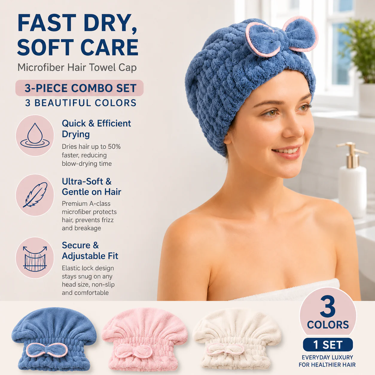 3-Pack — 1 Blue + 1 Pink + 1 Beige