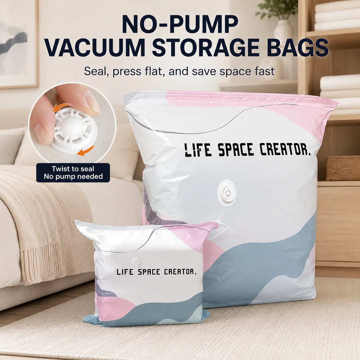 No-Pump Space-Saving Storage Bags for Clothes & Bedding