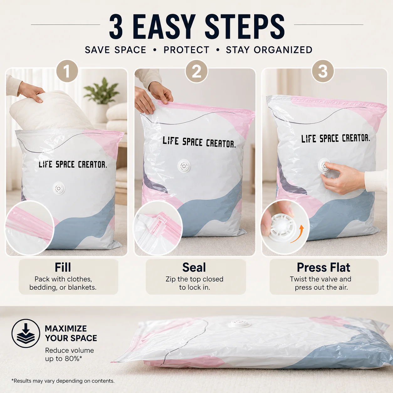 No-Pump Space-Saving Storage Bags for Clothes & Bedding