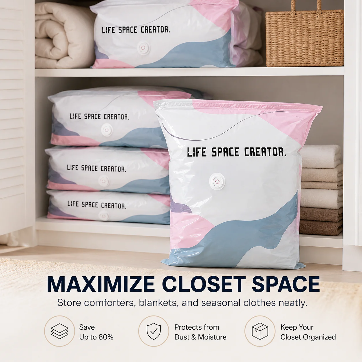 No-Pump Space-Saving Storage Bags for Clothes & Bedding